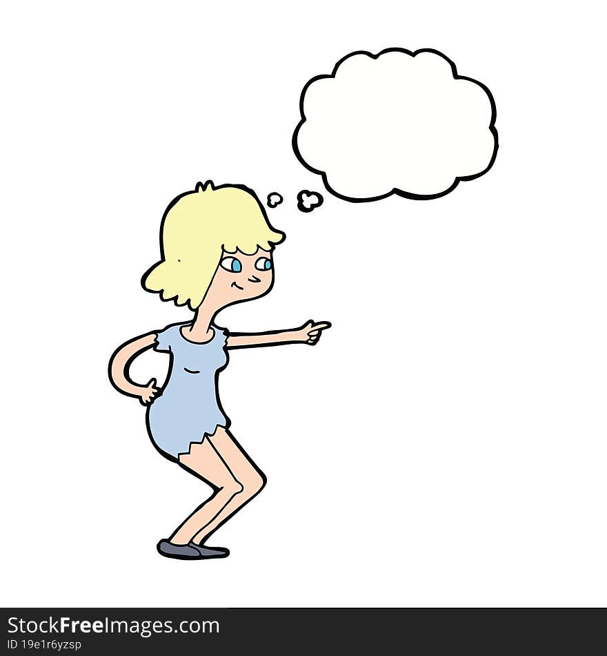 cartoon girl pointing with thought bubble