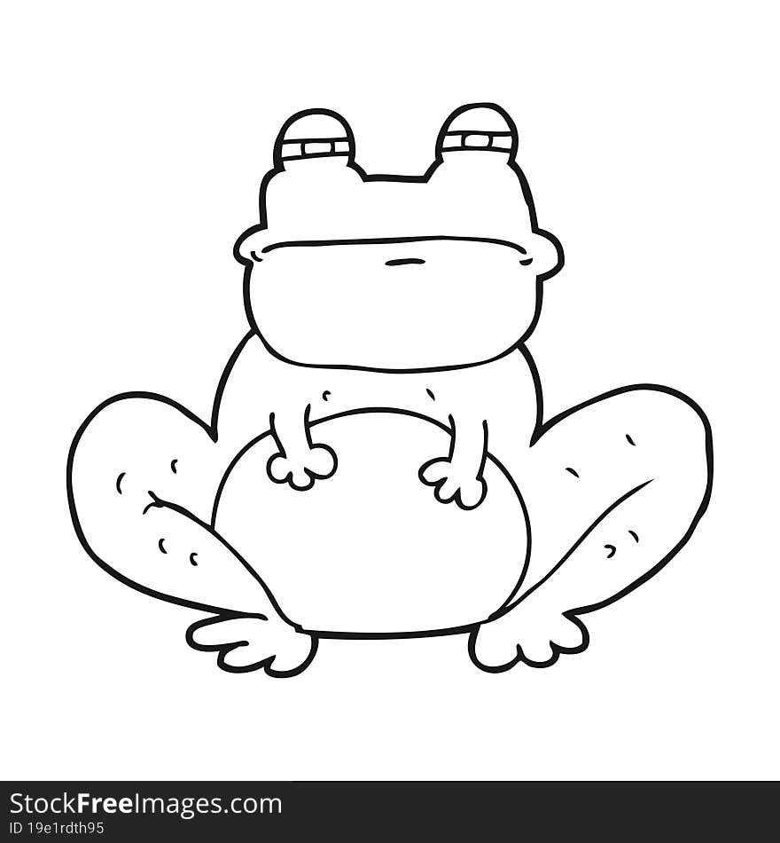 freehand drawn black and white cartoon frog