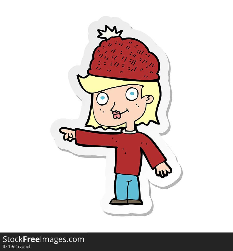 sticker of a cartoon woman wearing winter hat