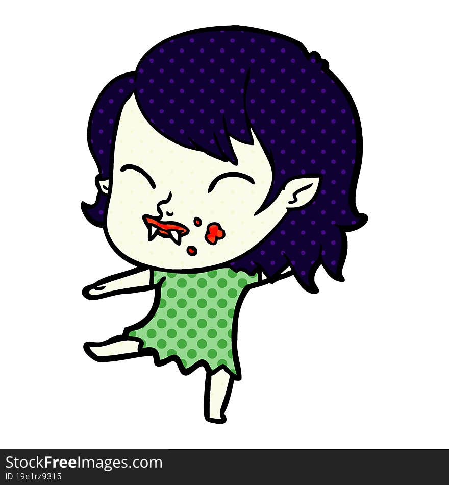 cartoon vampire girl with blood on cheek. cartoon vampire girl with blood on cheek