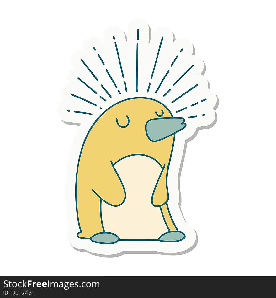 Sticker Of Tattoo Style Happy Penguin