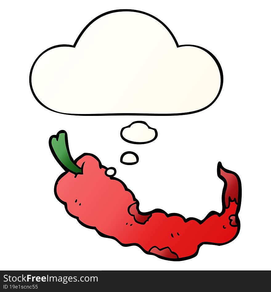 cartoon chili pepper and thought bubble in smooth gradient style