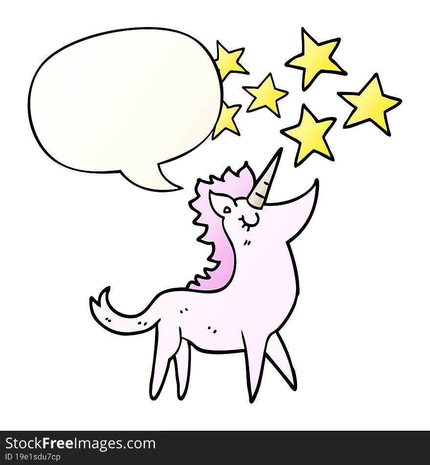 Cartoon Unicorn And Speech Bubble In Smooth Gradient Style