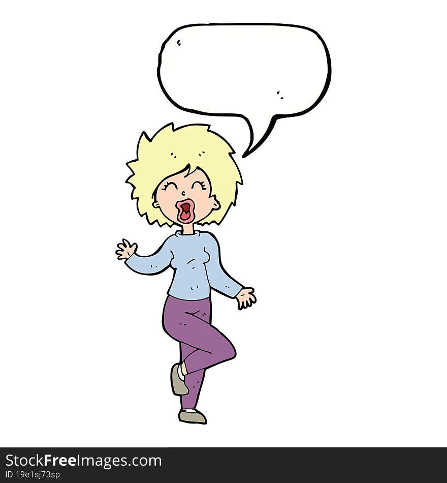 cartoon woman dancing with speech bubble