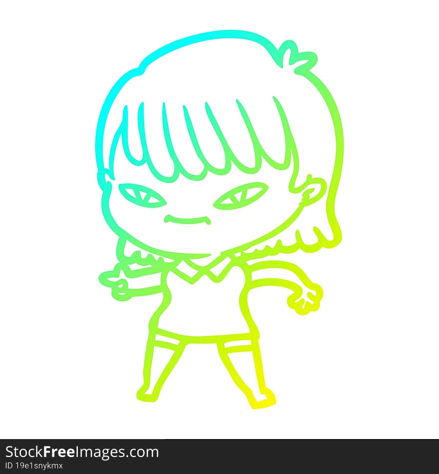 cold gradient line drawing cartoon pointing woman