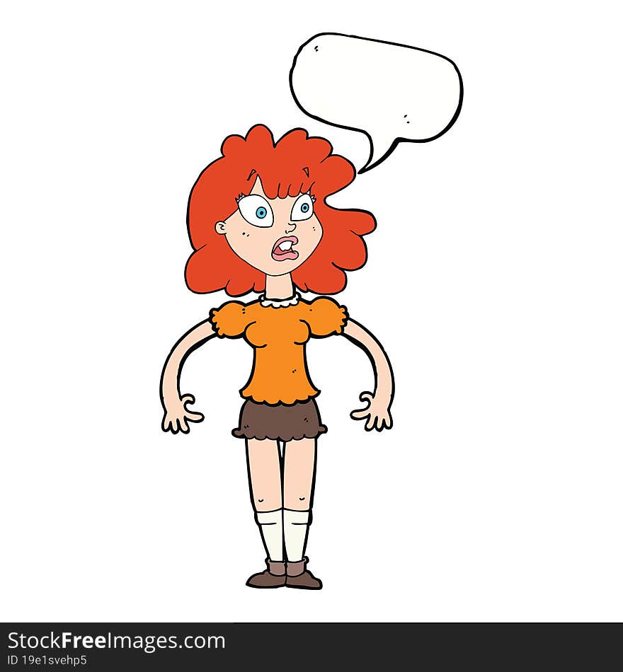 cartoon pretty girl with shocked expression with speech bubble