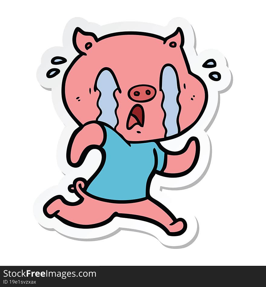 sticker of a crying pig cartoon