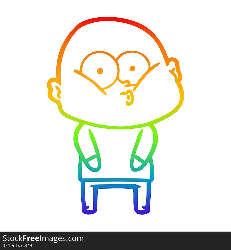 rainbow gradient line drawing of a cartoon bald man staring