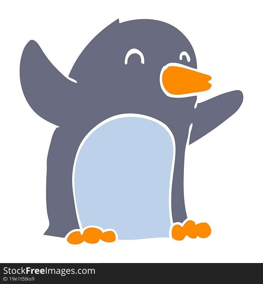 flat color style cartoon excited penguin