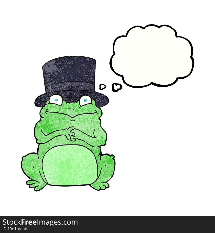 freehand drawn thought bubble textured cartoon frog in top hat