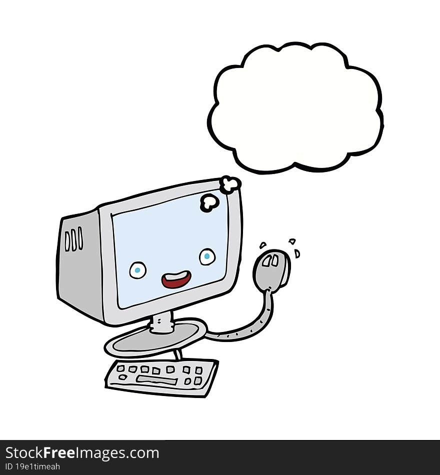 Cartoon Computer With Thought Bubble