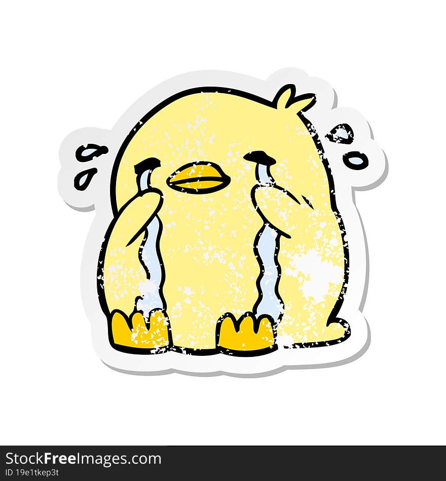 distressed sticker of a cartoon crying bird