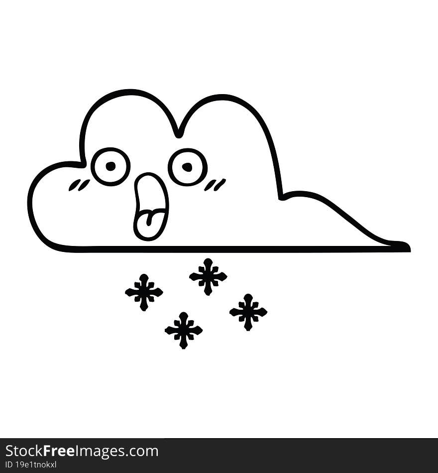 line drawing cartoon shocked snow cloud