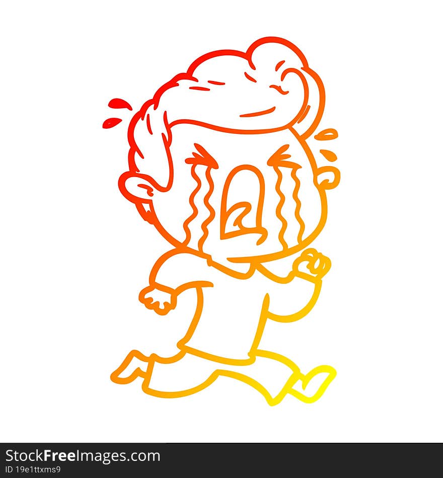 warm gradient line drawing of a cartoon crying man