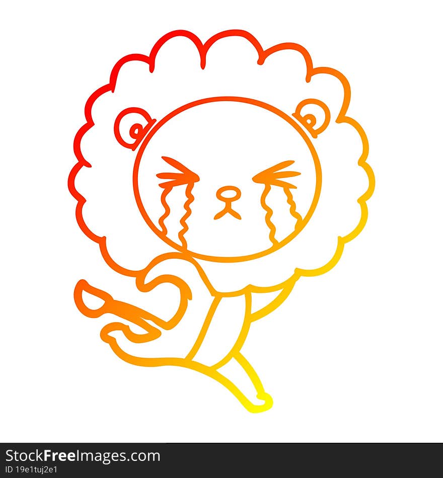 warm gradient line drawing cartoon crying lion running away