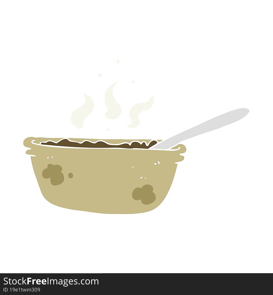 flat color illustration of a cartoon bowl of stew