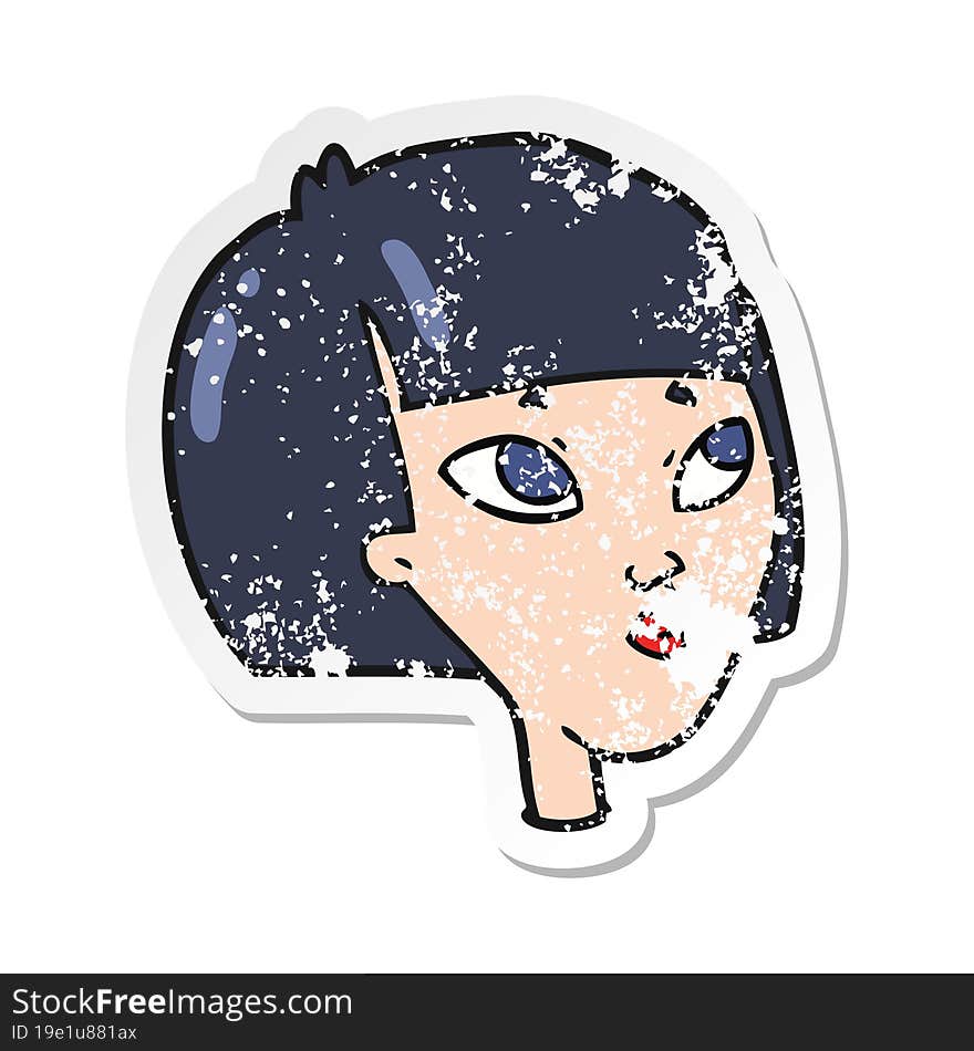 retro distressed sticker of a cartoon female face