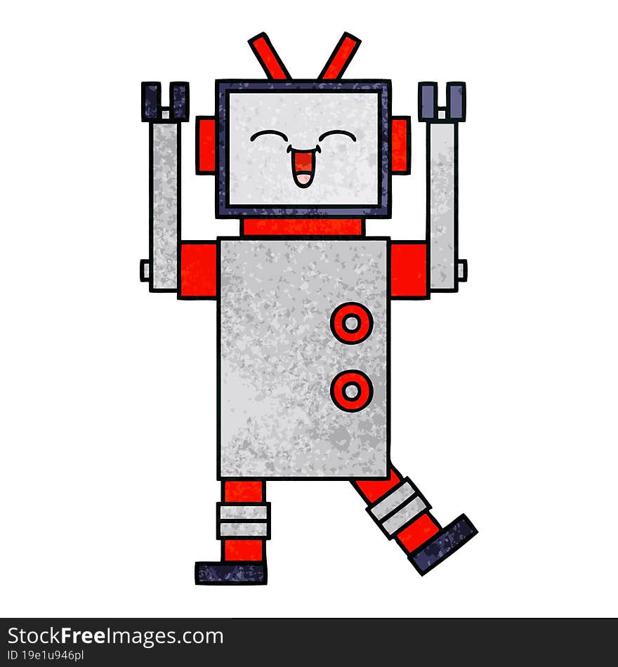 retro grunge texture cartoon of a robot