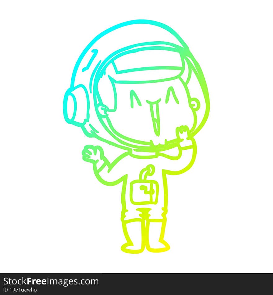 cold gradient line drawing laughing cartoon astronaut