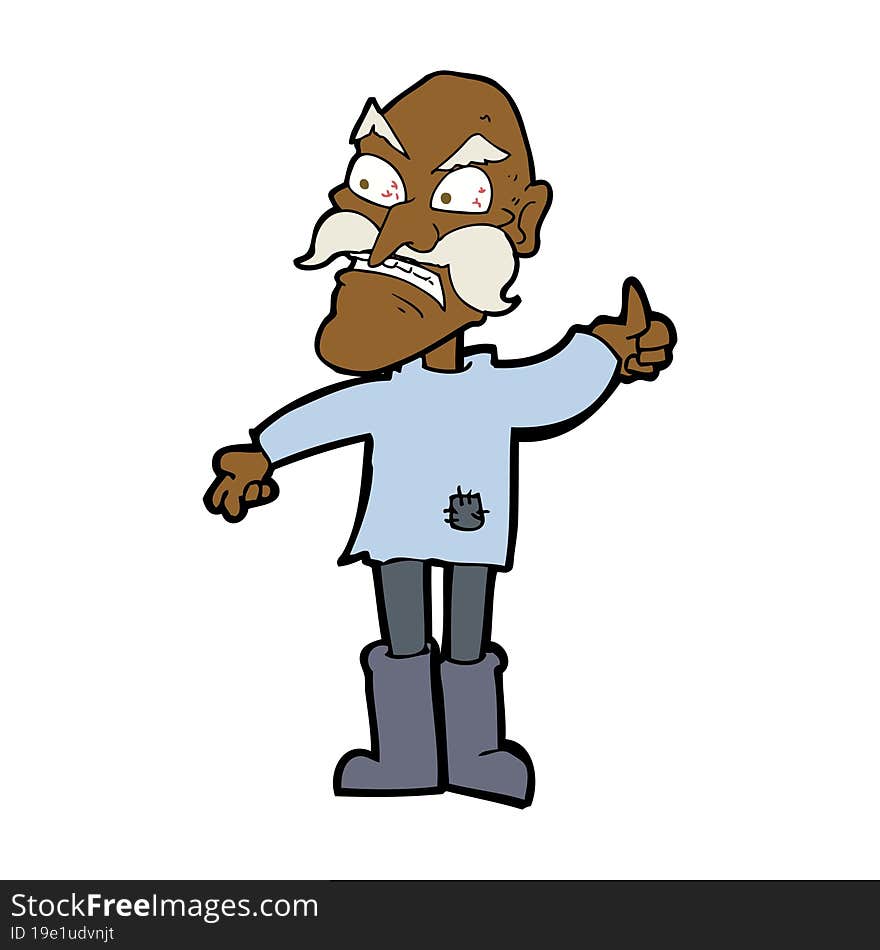 cartoon angry old man in patched clothing