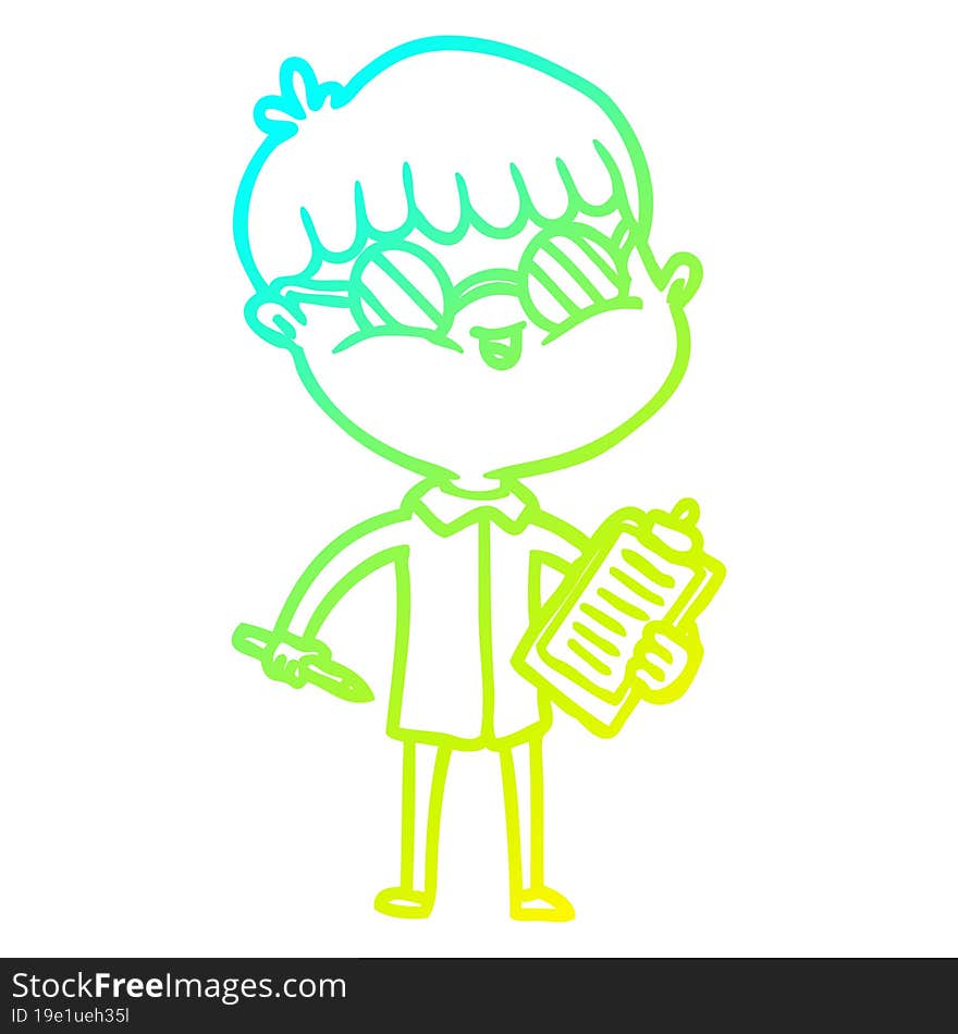 Cold Gradient Line Drawing Cartoon Boy Wearing Spectacles