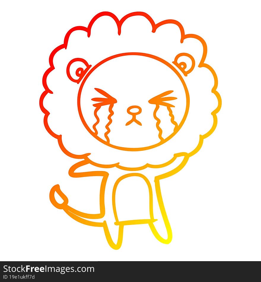 warm gradient line drawing cartoon crying lion