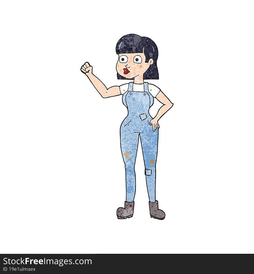 textured cartoon woman clenching fist