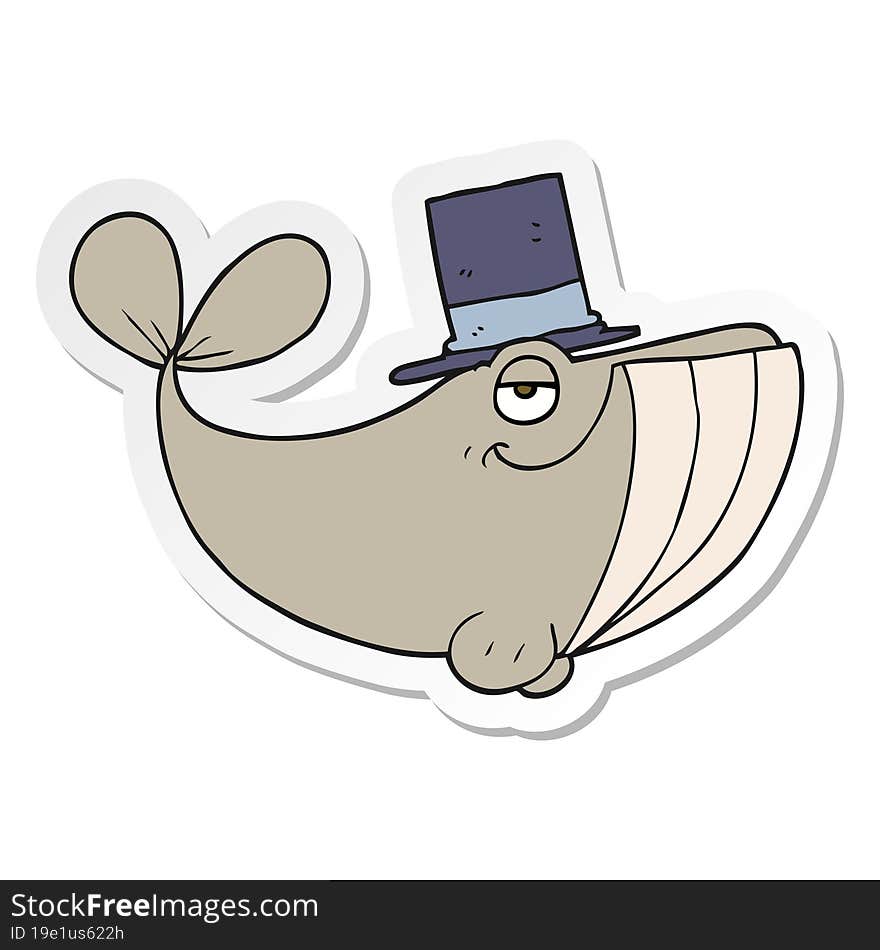 sticker of a cartoon whale wearing top hat