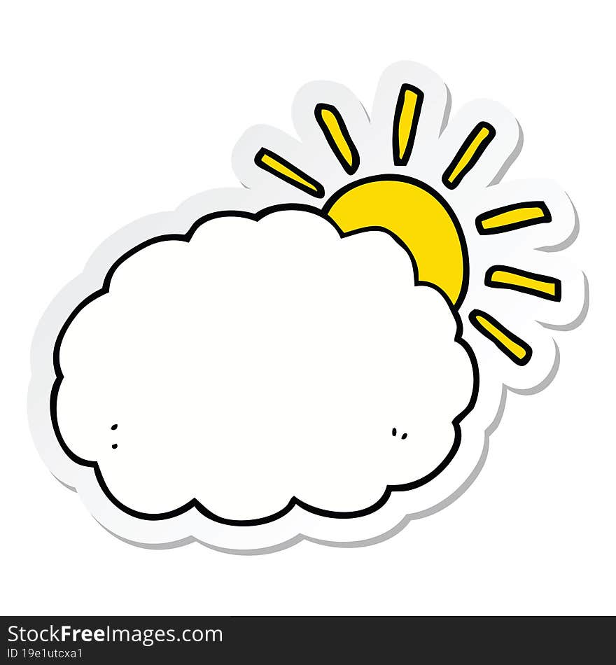 sticker of a cartoon sun and cloud symbol