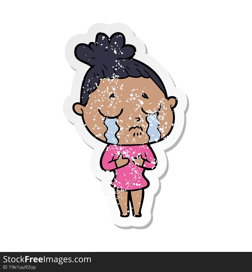 distressed sticker of a cartoon crying woman