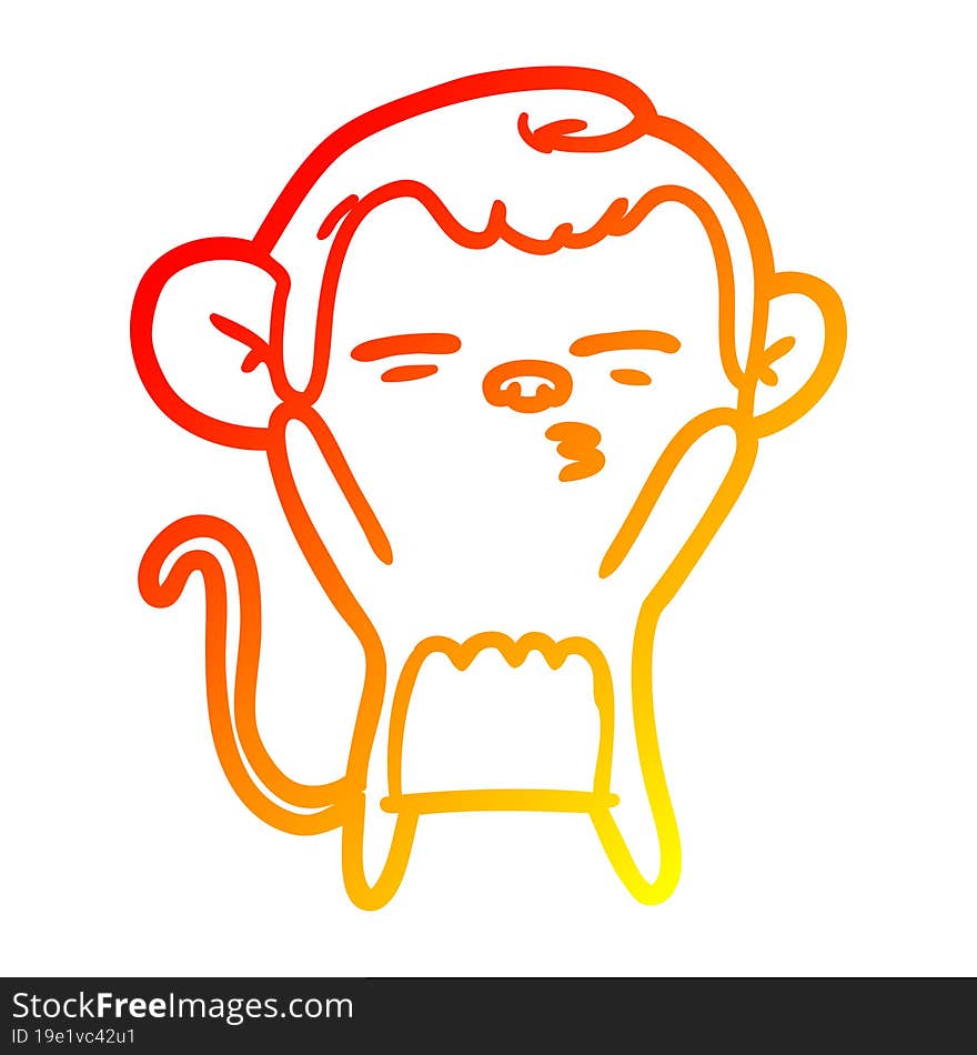 warm gradient line drawing cartoon suspicious monkey