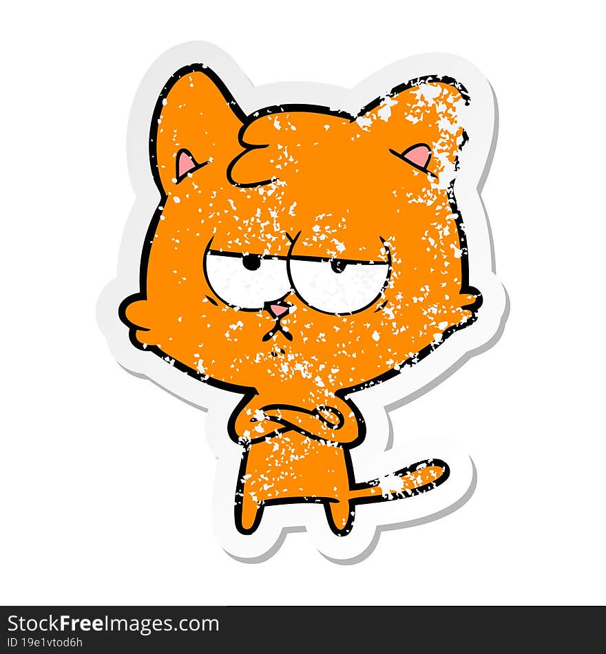 Distressed Sticker Of A Bored Cartoon Cat