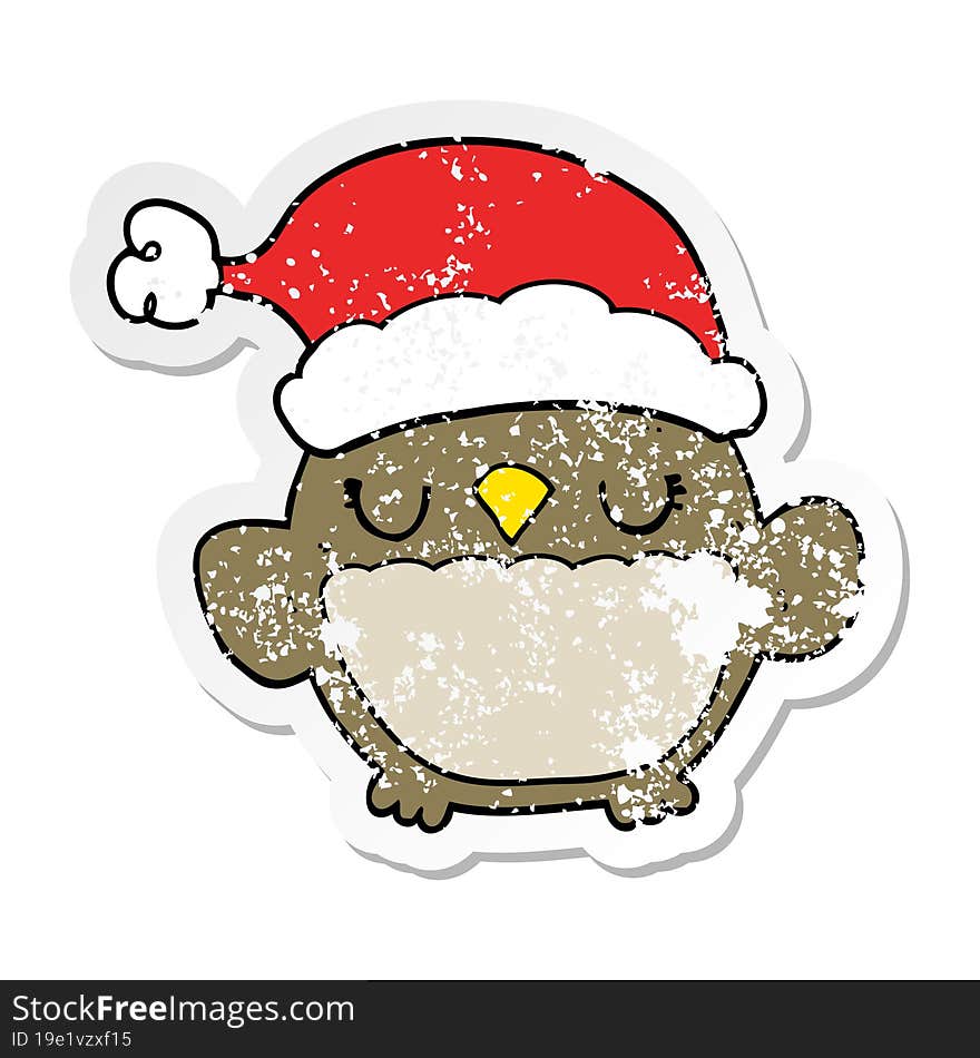 Distressed Sticker Of A Cute Christmas Owl