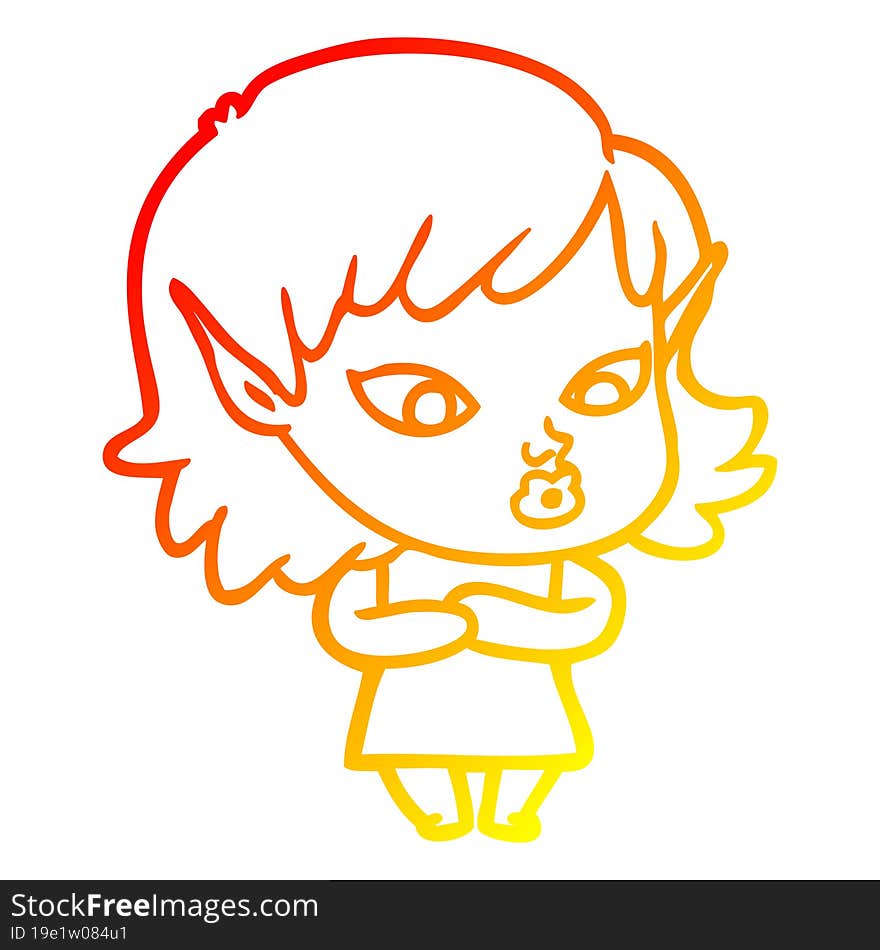 warm gradient line drawing pretty cartoon elf girl