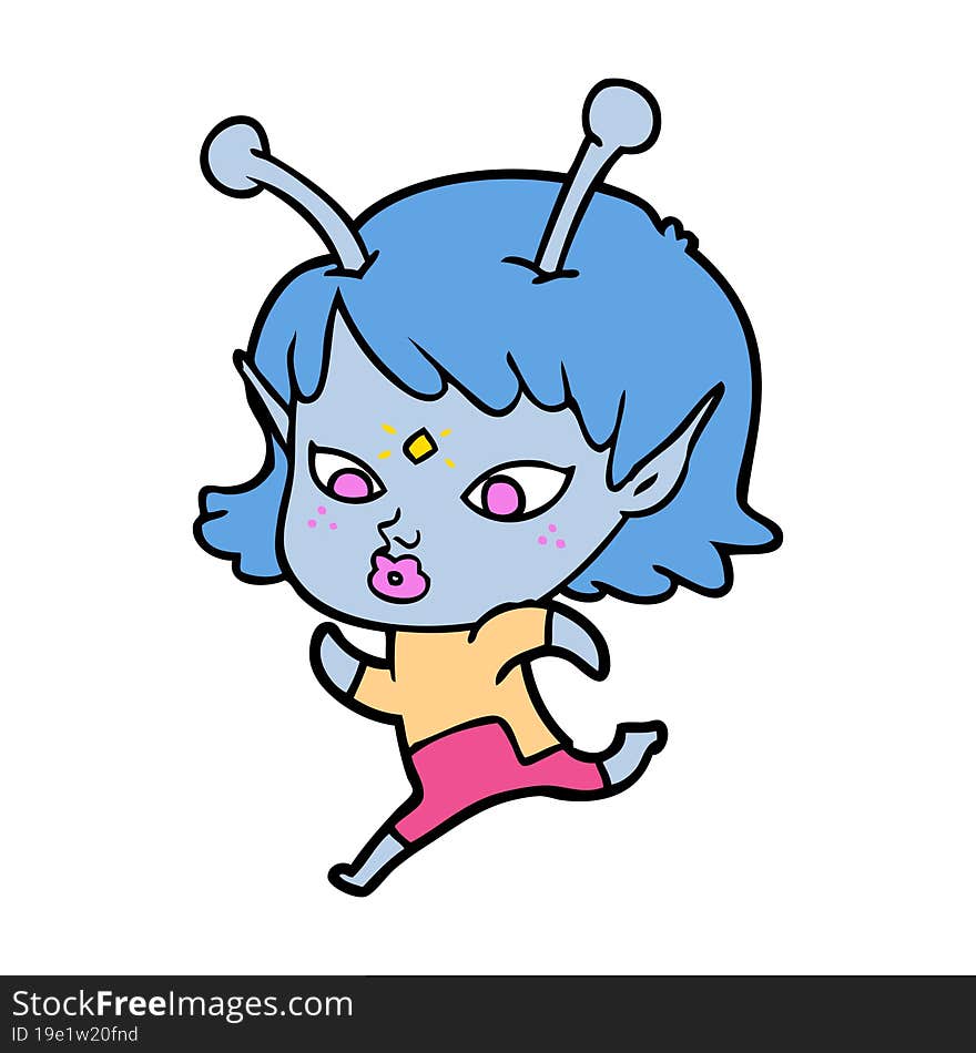 pretty cartoon alien girl running. pretty cartoon alien girl running