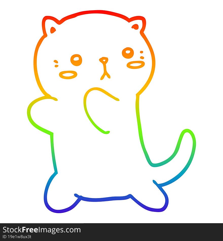 rainbow gradient line drawing of a cute cartoon cat