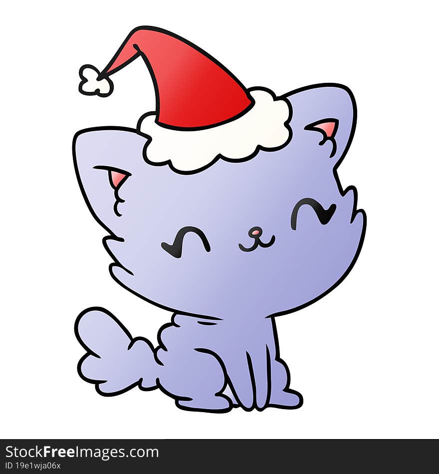 hand drawn christmas gradient cartoon of kawaii cat