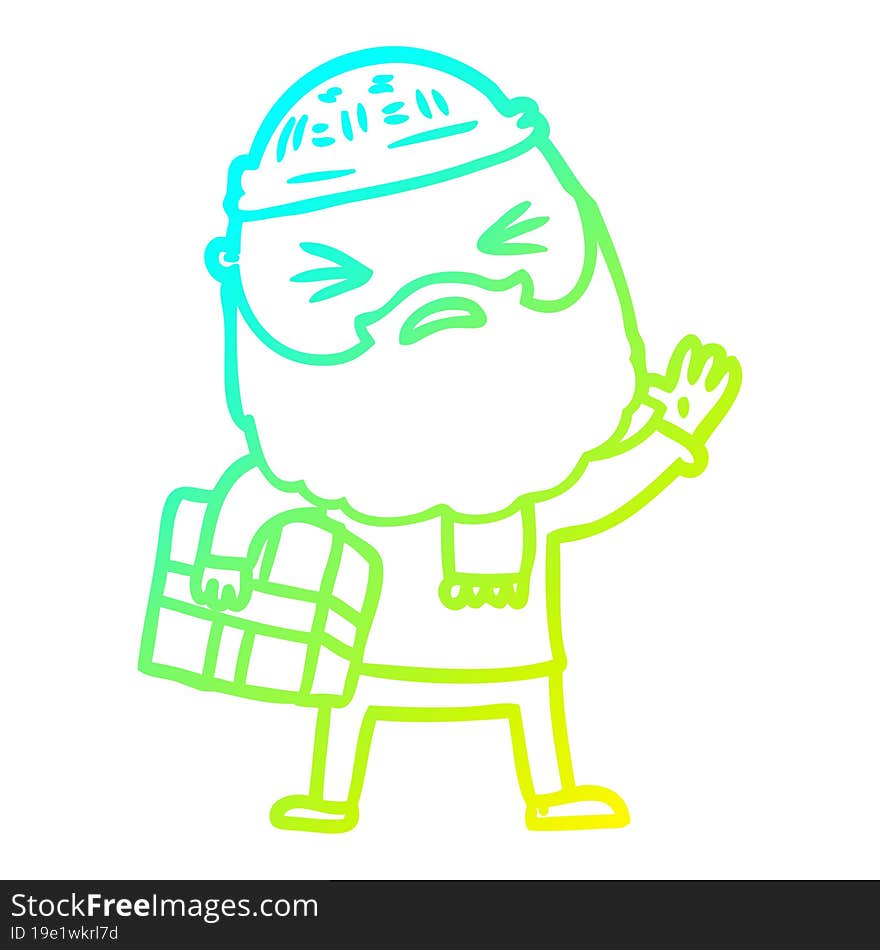 cold gradient line drawing of a cartoon man with beard