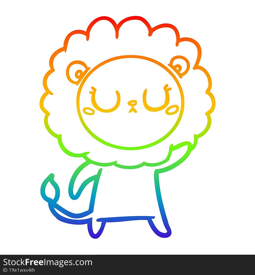 rainbow gradient line drawing of a cartoon lion