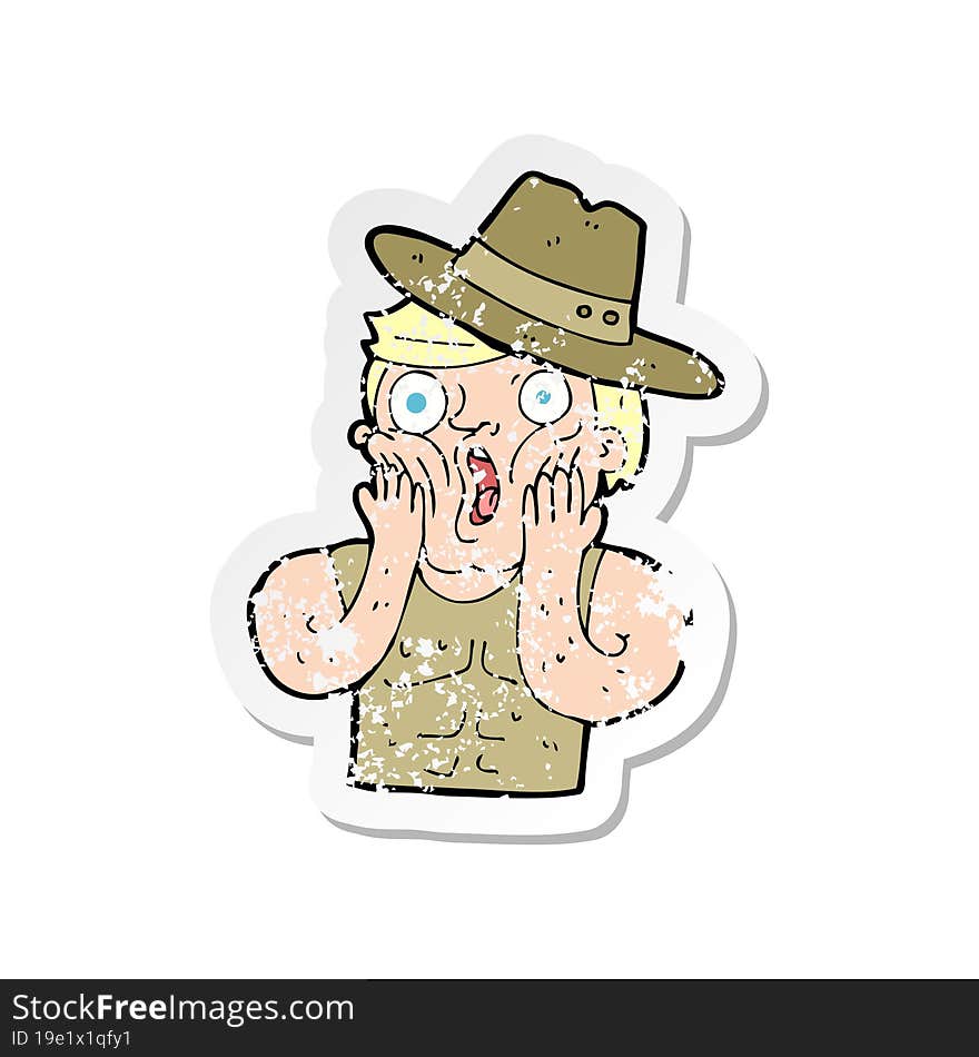 Retro Distressed Sticker Of A Cartoon Shocked Australian Guy