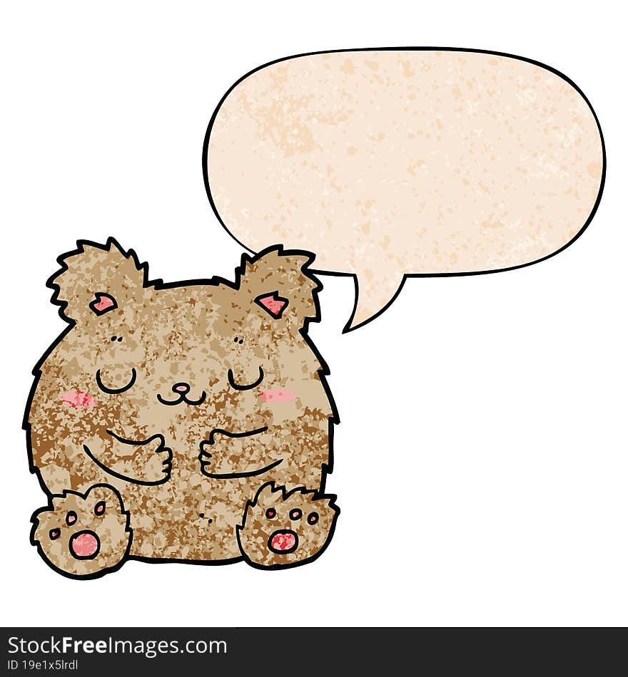 cute cartoon bear and speech bubble in retro texture style