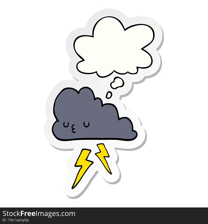 Cartoon Storm Cloud And Thought Bubble As A Printed Sticker