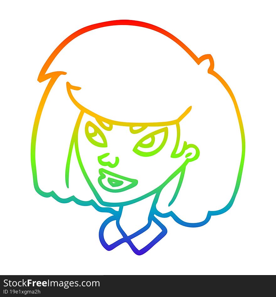 rainbow gradient line drawing cartoon face girl