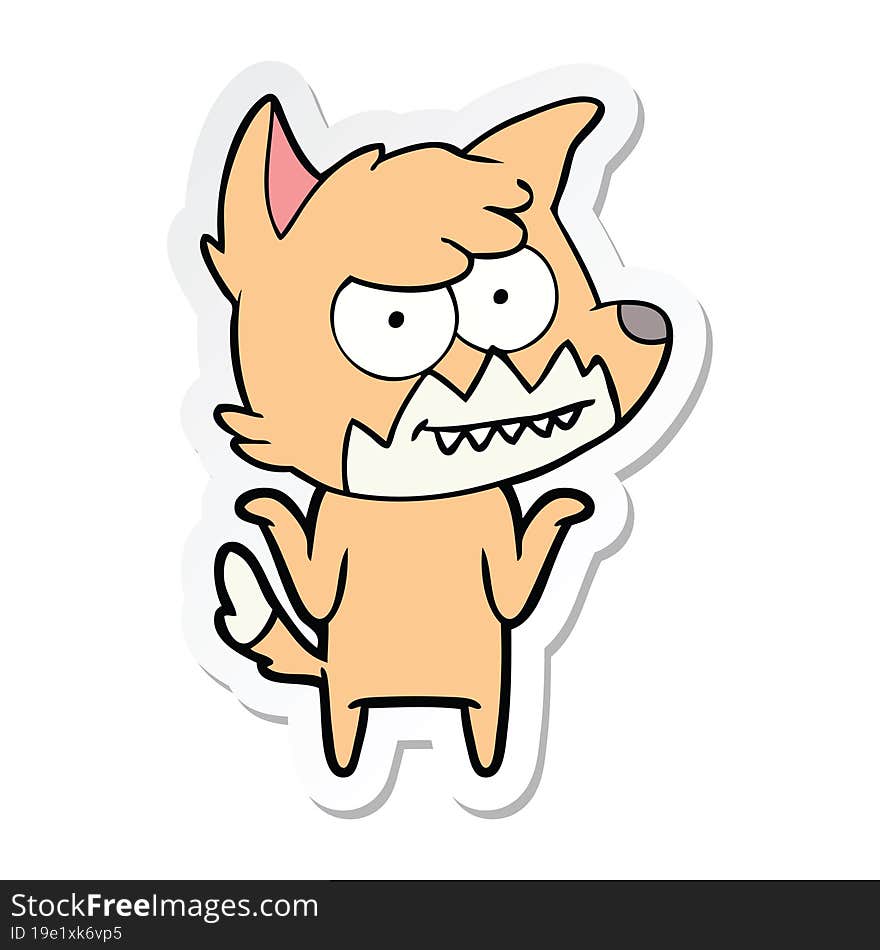 sticker of a cartoon grinning fox