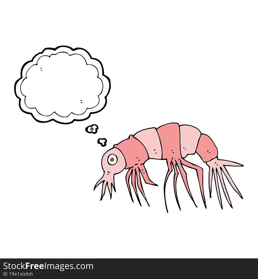 cartoon shrimp with thought bubble