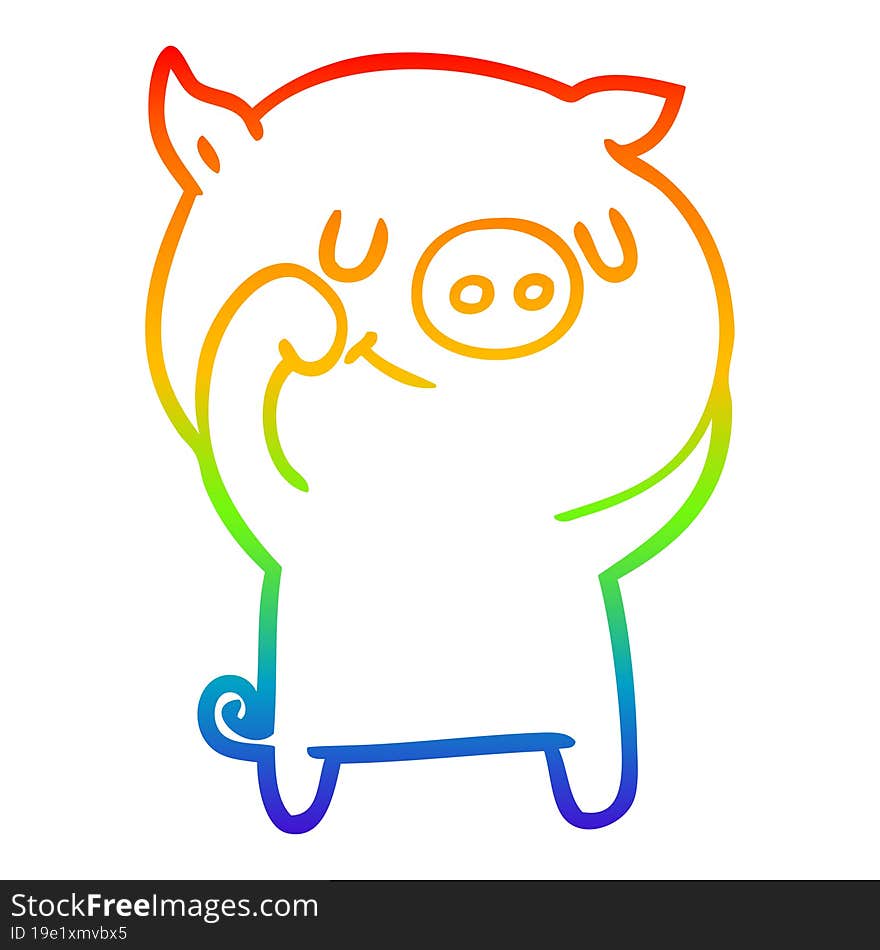 rainbow gradient line drawing of a happy cartoon pig