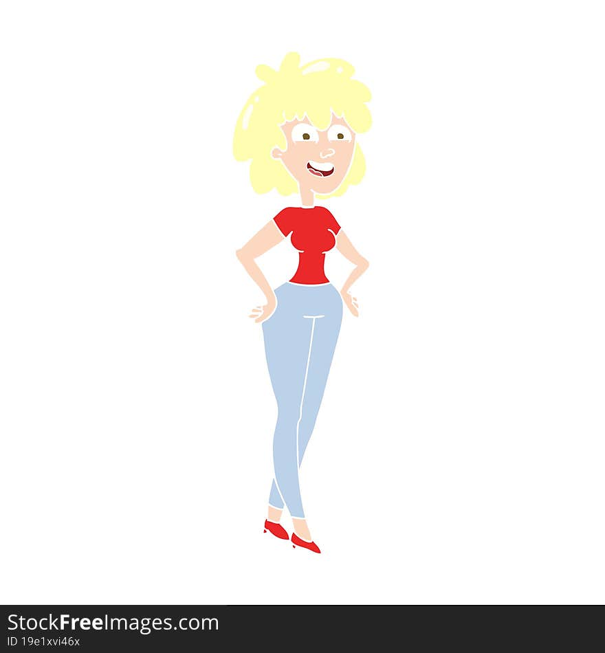 Flat Color Illustration Of A Cartoon Surprised Woman