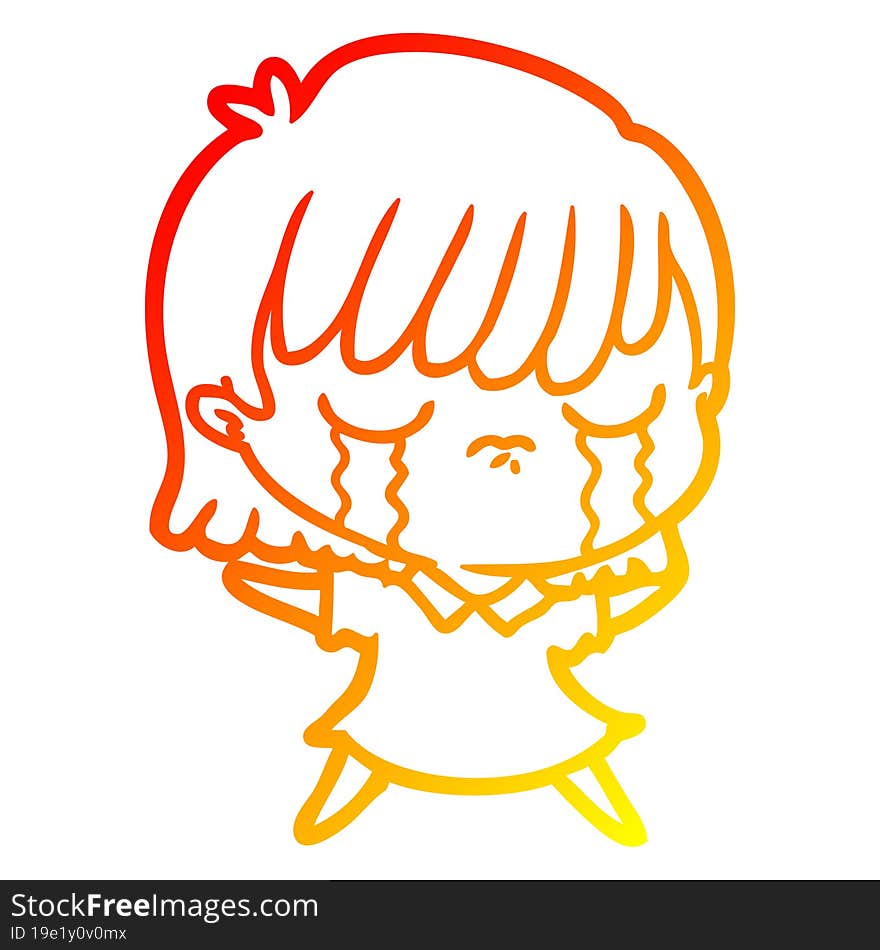 warm gradient line drawing of a cartoon woman crying