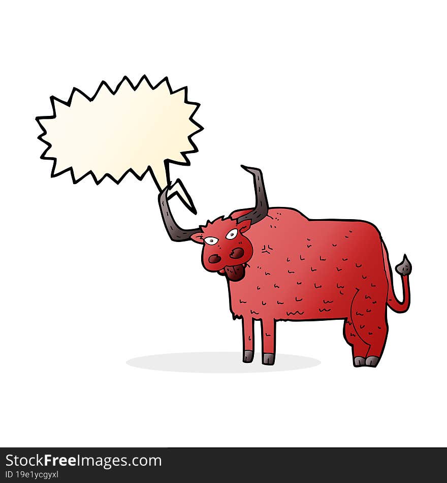 cartoon hairy cow with speech bubble