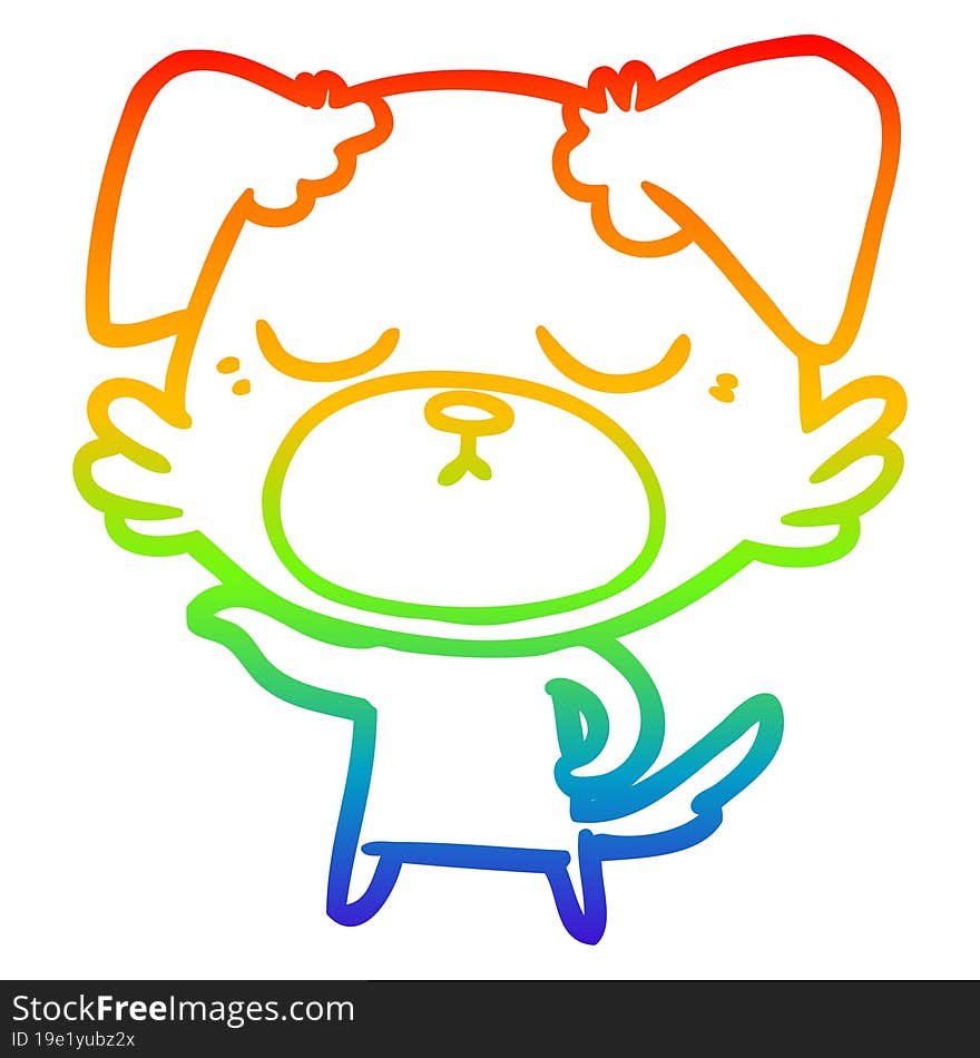 rainbow gradient line drawing of a cute cartoon dog